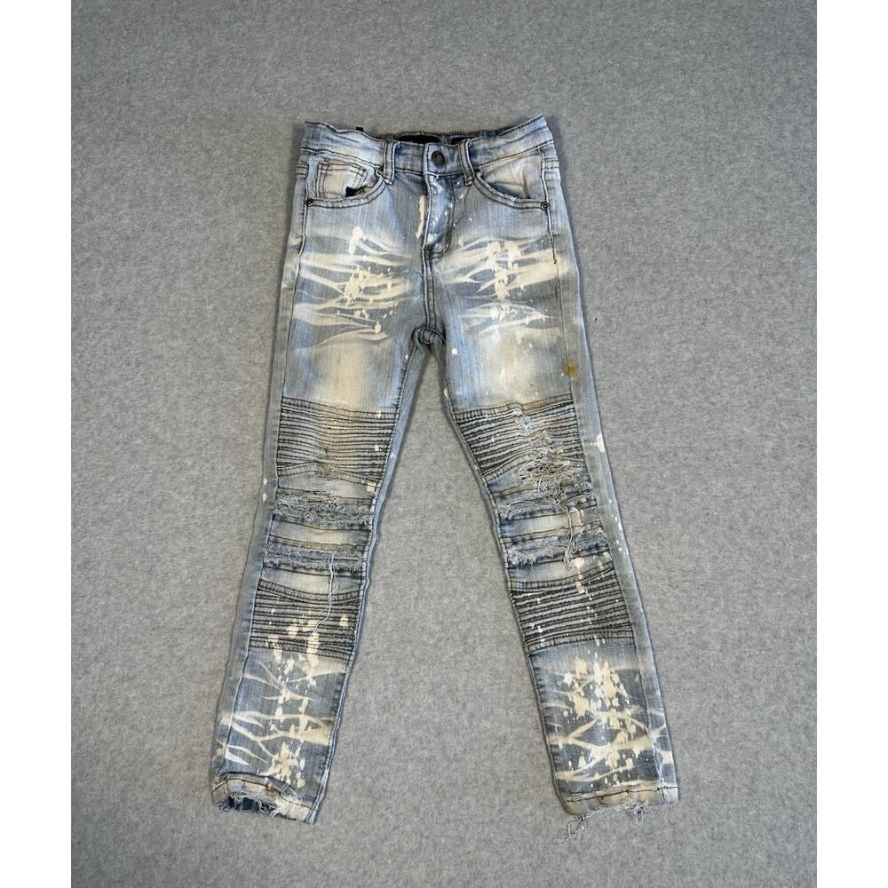 WALMEA Size 7 Youth Ripped Jeans Distressed Denim Adjustable Waist Skinny Fit